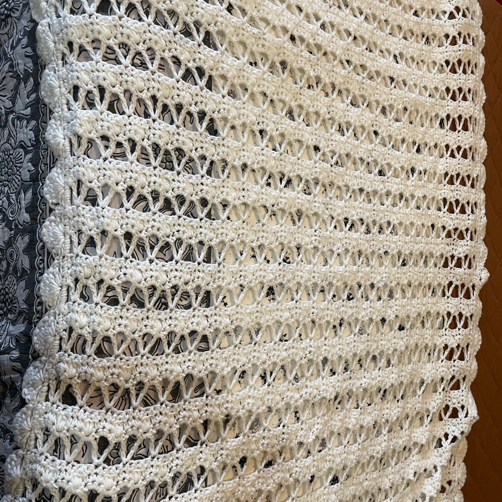 Handmade White Crochet Blanket